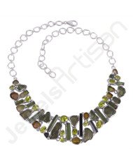 925 Sterling Silver Necklace Moldavite Necklace Cluster Necklace