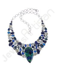 Green Amethyst Necklace 925 Sterling Silver Necklace Cluster Necklace