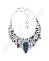 Green Amethyst Necklace 925 Sterling Silver Necklace Cluster Necklace