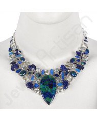 Green Amethyst Necklace 925 Sterling Silver Necklace Cluster Necklace