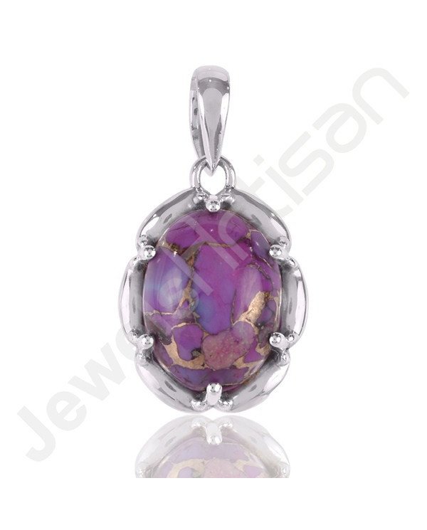 Sterling Silver Purple Copper Turquoise Prong Set Pendant