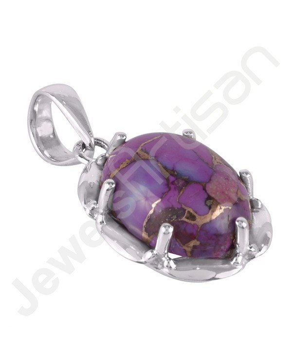 Sterling Silver Purple Copper Turquoise Prong Set Pendant