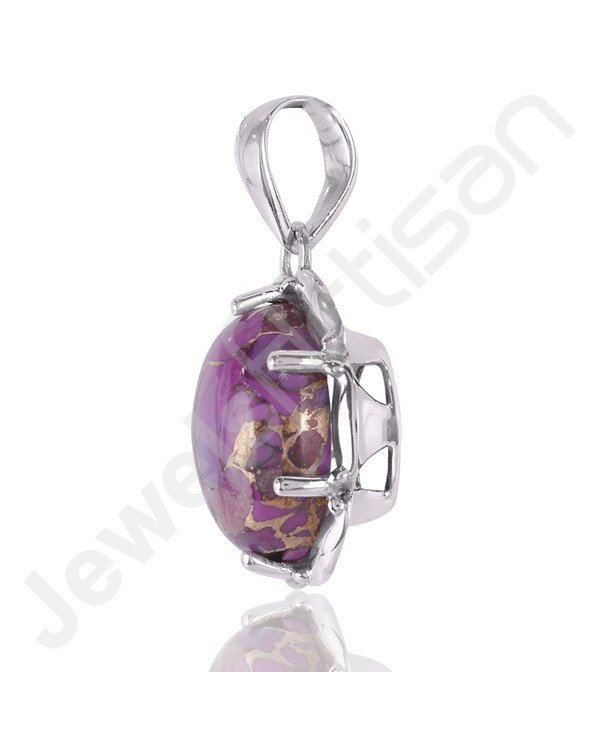 Sterling Silver Purple Copper Turquoise Prong Set Pendant