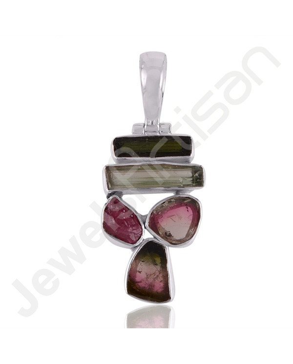 Sterling Silver Natural Tourmaline Handcraft Silver Pendant