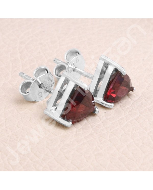 Garnet January Birthstone 925 Sterling Silver Stud Earrings