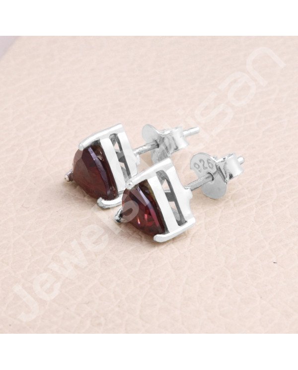 Garnet January Birthstone 925 Sterling Silver Stud Earrings