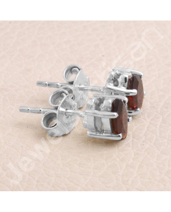 925 Sterling Silver Garnet Gemstone Handmade Stud Earrings