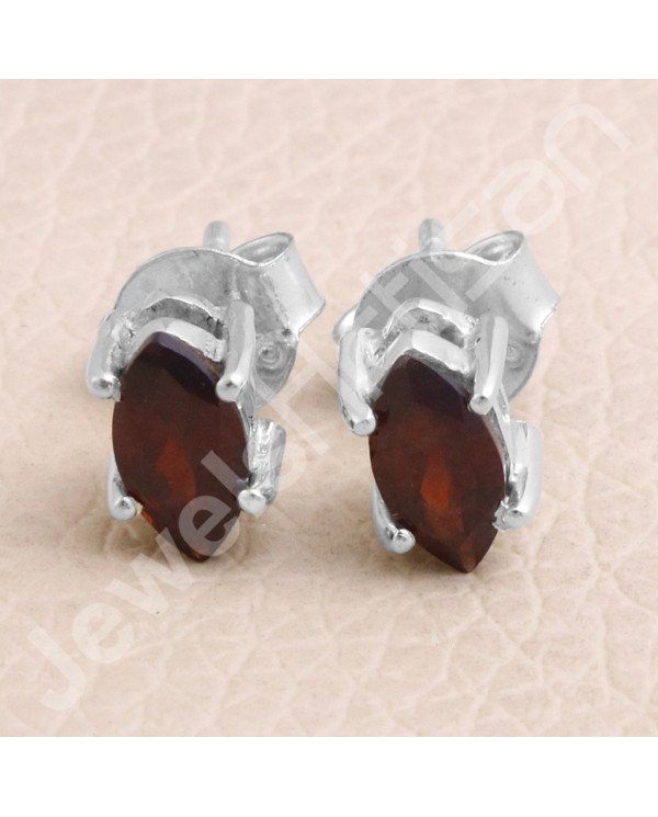 925 Sterling Silver Garnet Gemstone Handmade Stud Earrings