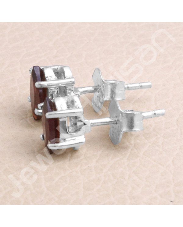 925 Sterling Silver Garnet Gemstone Handmade Stud Earrings