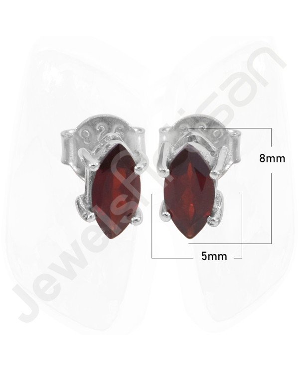 925 Sterling Silver Garnet Gemstone Handmade Stud Earrings