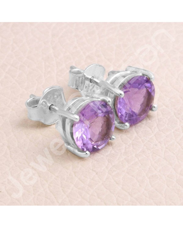 Amethyst February Birthstone 925 Sterling Silver Stud Earrings