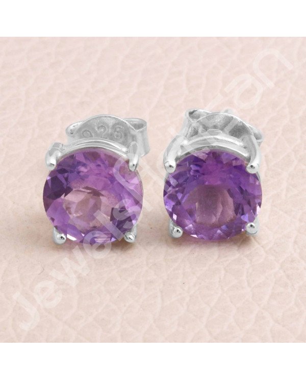 Amethyst February Birthstone 925 Sterling Silver Stud Earrings