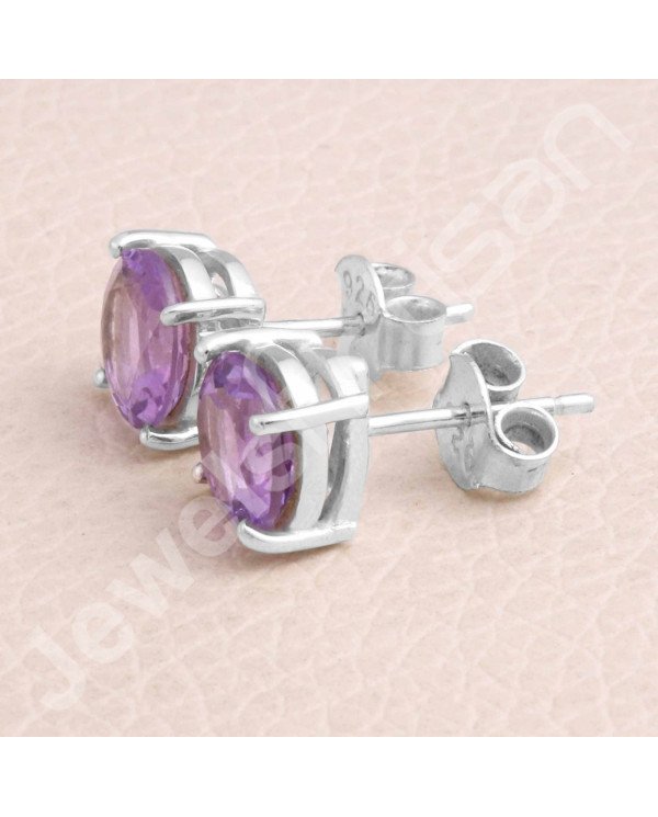 Amethyst February Birthstone 925 Sterling Silver Stud Earrings