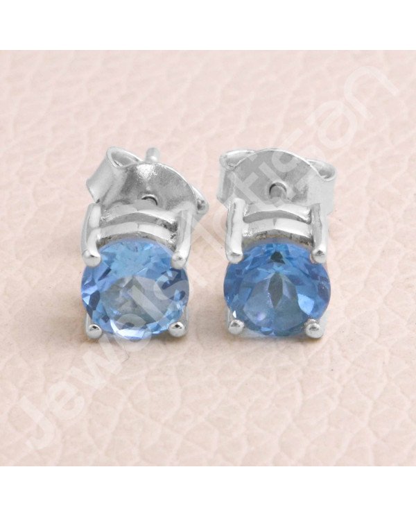 Swiss Blue Topaz 925 Sterling Silver December Birthstone Stud Earrings