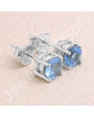 Swiss Blue Topaz 925 Sterling Silver December Birthstone Stud Earrings