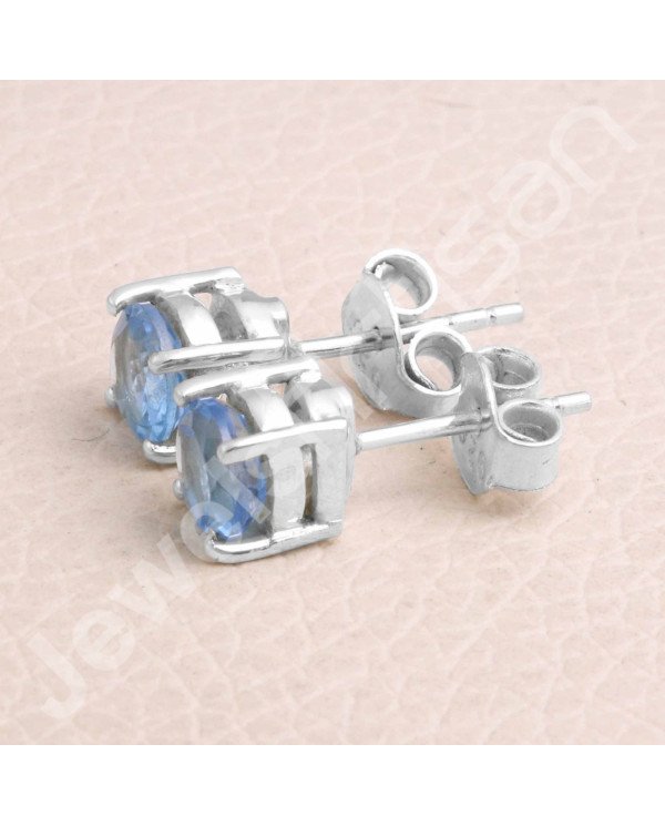 Swiss Blue Topaz 925 Sterling Silver December Birthstone Stud Earrings