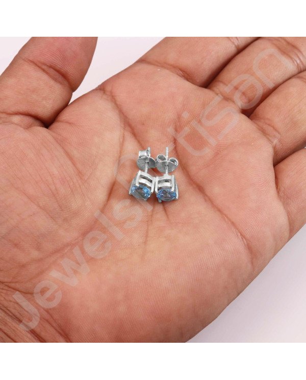 Swiss Blue Topaz 925 Sterling Silver December Birthstone Stud Earrings