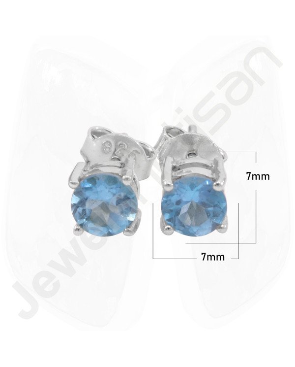 Swiss Blue Topaz 925 Sterling Silver December Birthstone Stud Earrings