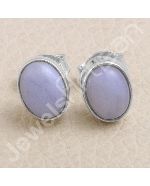 Blue Lace Agate Handmade 925 Sterling Silver Stud Earring
