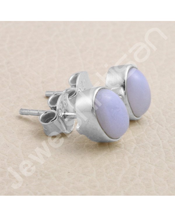 Blue Lace Agate Handmade 925 Sterling Silver Stud Earring