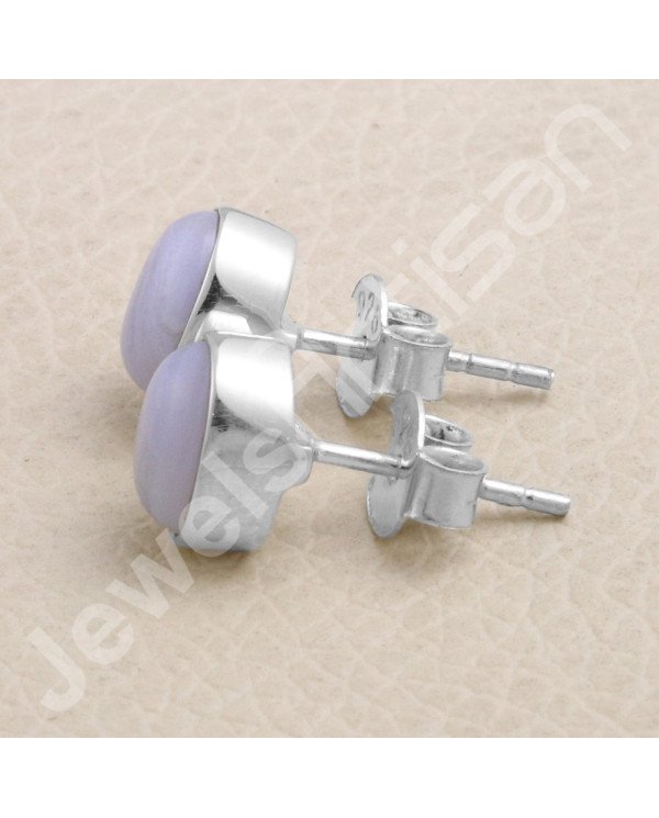 Blue Lace Agate Handmade 925 Sterling Silver Stud Earring