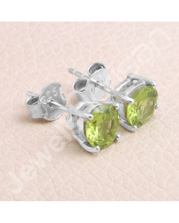 Peridot August Birthstone 925 Sterling Silver Stud Earrings