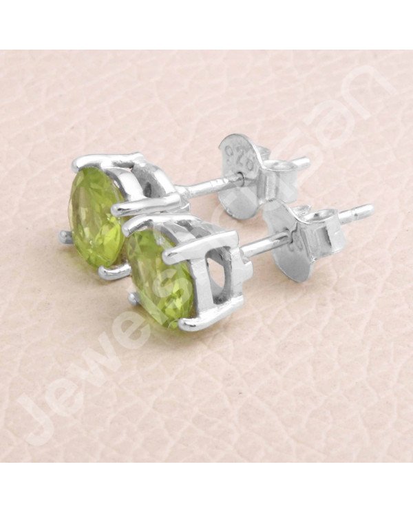 Peridot August Birthstone 925 Sterling Silver Stud Earrings