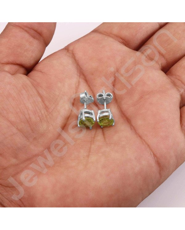 Peridot August Birthstone 925 Sterling Silver Stud Earrings