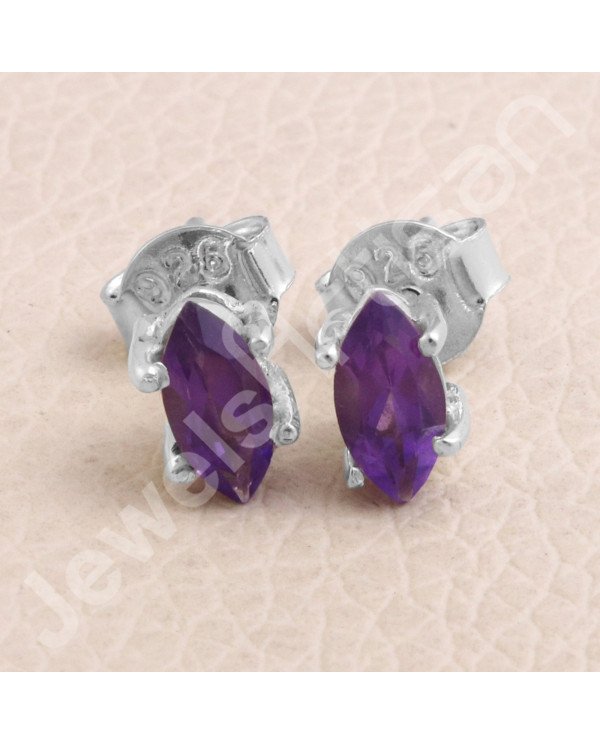 February Birthstone Amethyst 925 Sterling Silver Stud Earring