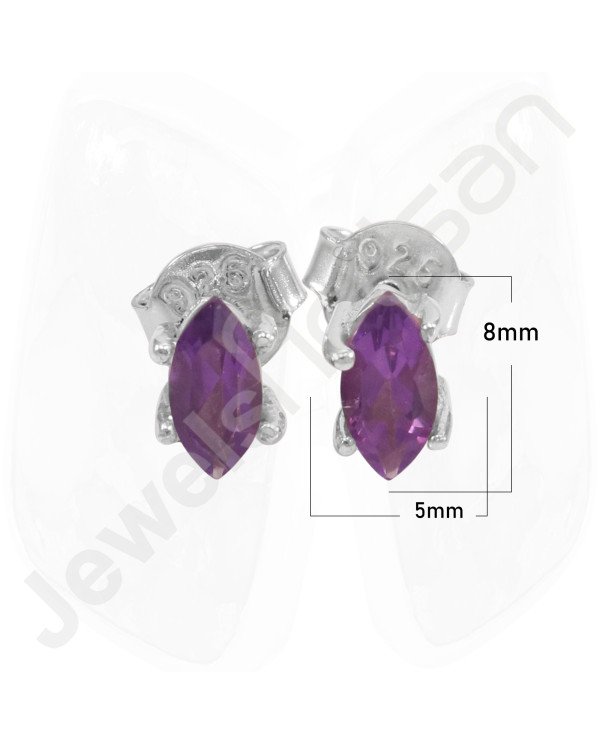 February Birthstone Amethyst 925 Sterling Silver Stud Earring