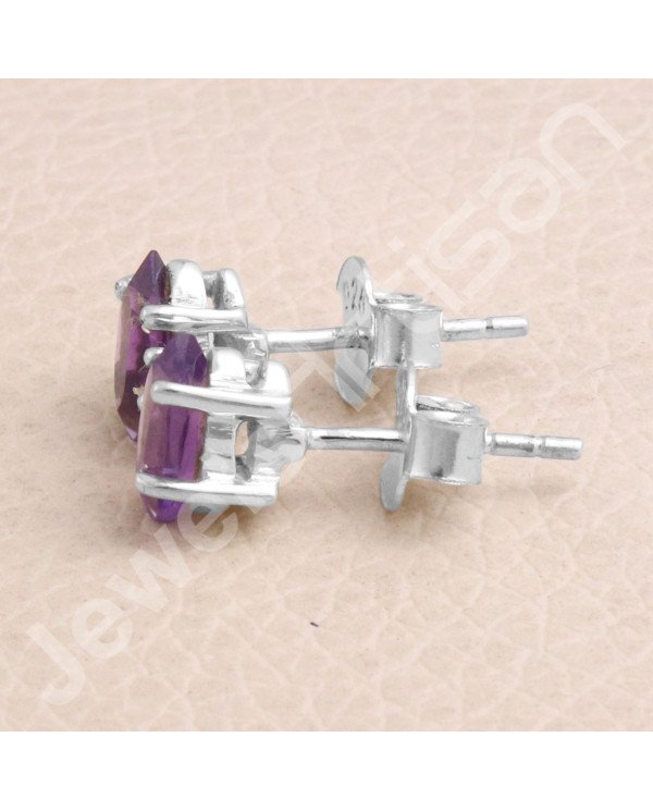February Birthstone Amethyst 925 Sterling Silver Stud Earring