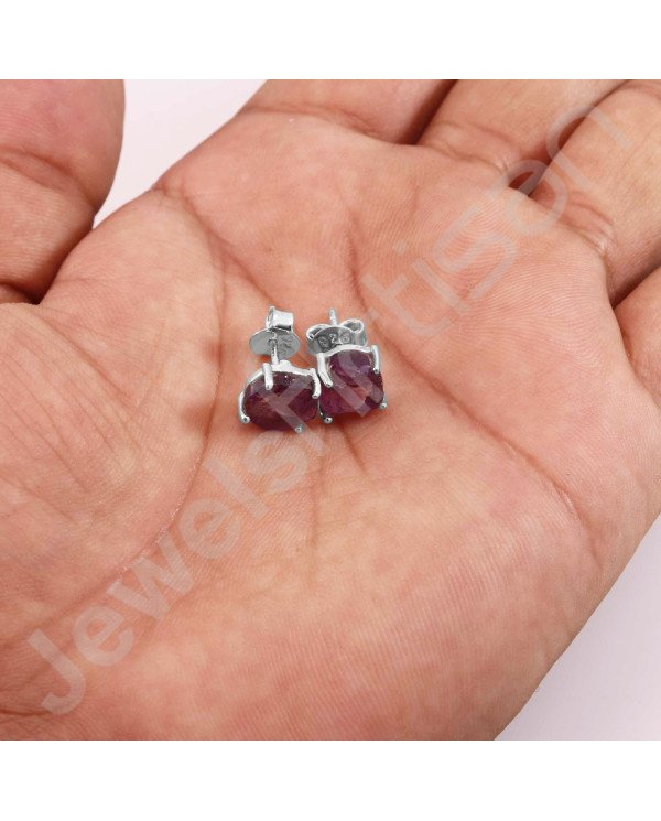 925 Sterling Silver Amethyst Raw Gemstone Stud Earrings