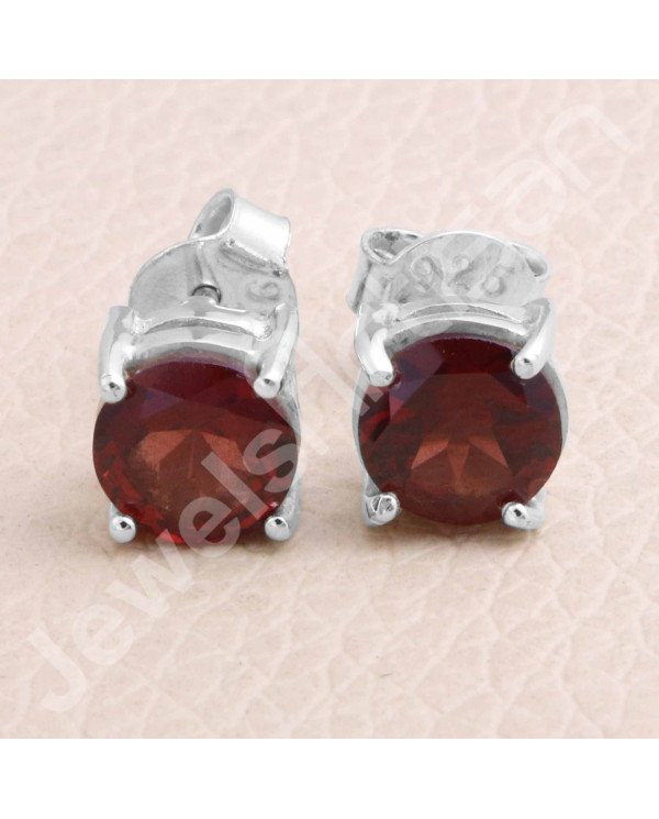 Garnet January Birthstone 925 Sterling Silver Stud Earrings