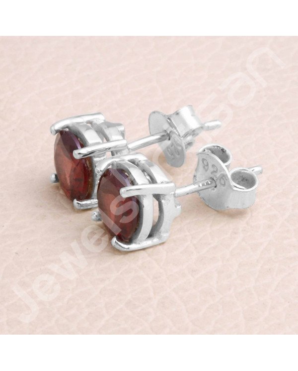 Garnet January Birthstone 925 Sterling Silver Stud Earrings