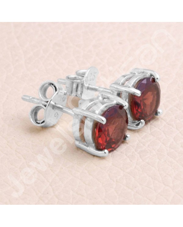 Garnet January Birthstone 925 Sterling Silver Stud Earrings