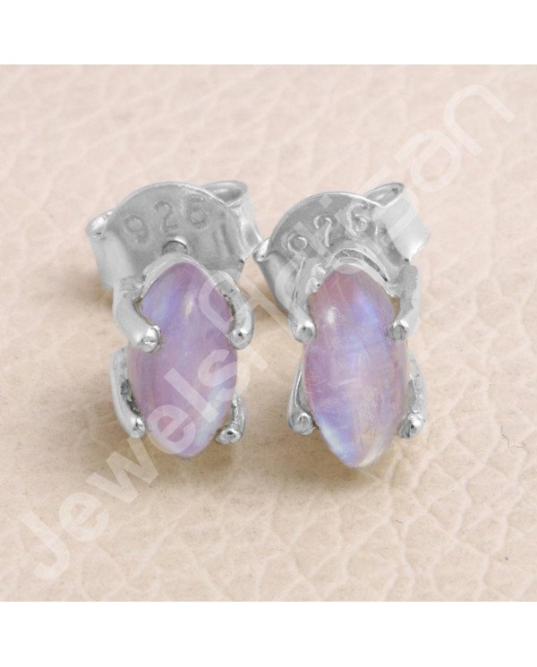 Rainbow Moonstone Studs 925 sterling Silver Studs Natural Gemstone Studs