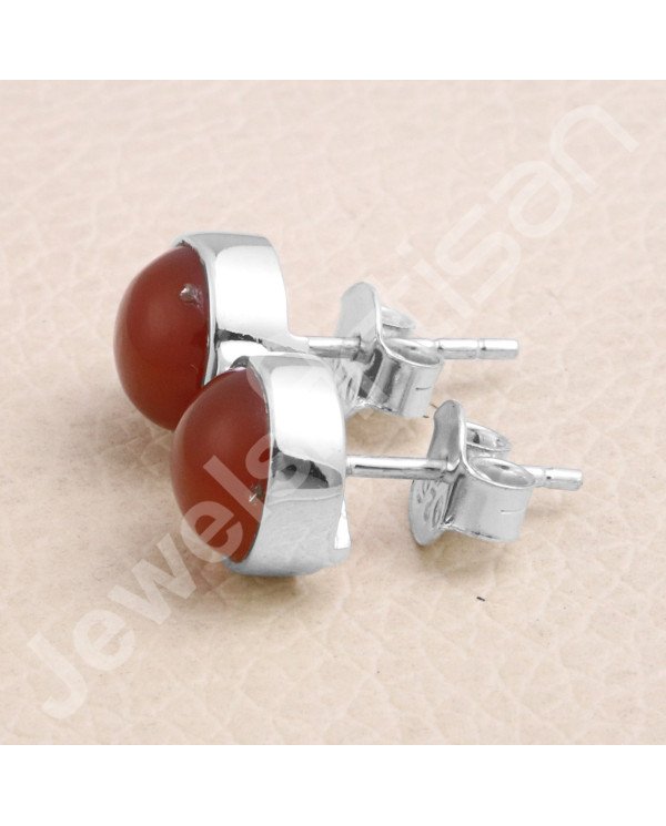 Red Onyx 925 Sterling Silver Handmade Stud Earrings