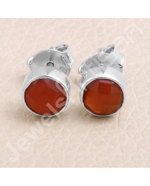 925 Sterling Silver Red Onyx Handmade Stud Earring