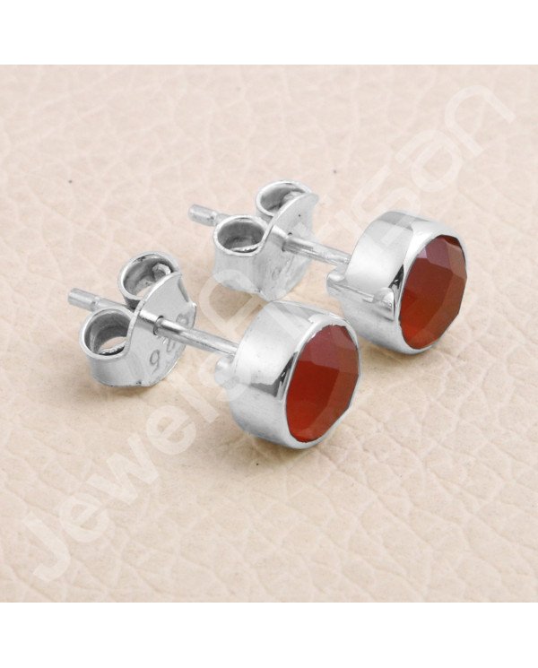 925 Sterling Silver Red Onyx Handmade Stud Earring