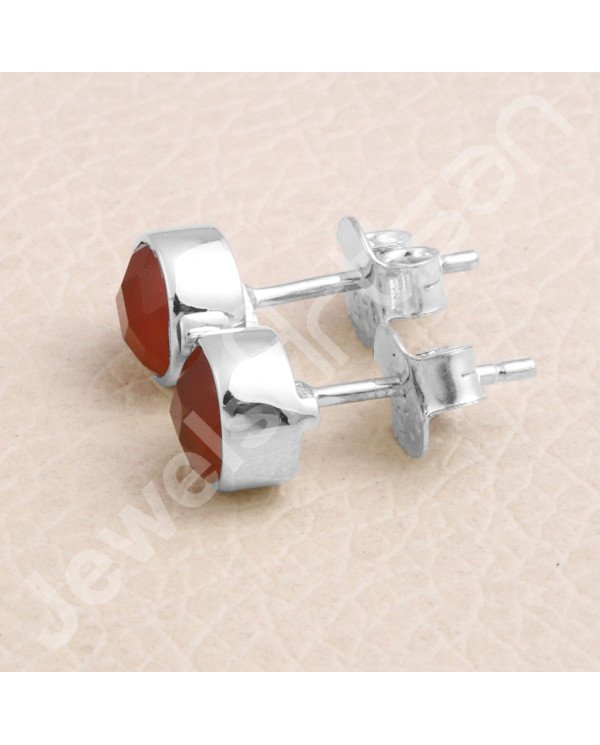 925 Sterling Silver Red Onyx Handmade Stud Earring