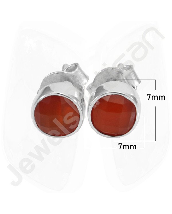 925 Sterling Silver Red Onyx Handmade Stud Earring