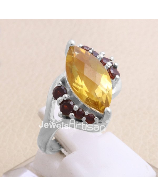 Citrine and Garnet 925 Sterling Silver Ring