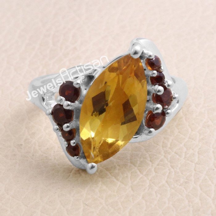 Citrine and Garnet 925 Sterling Silver Ring