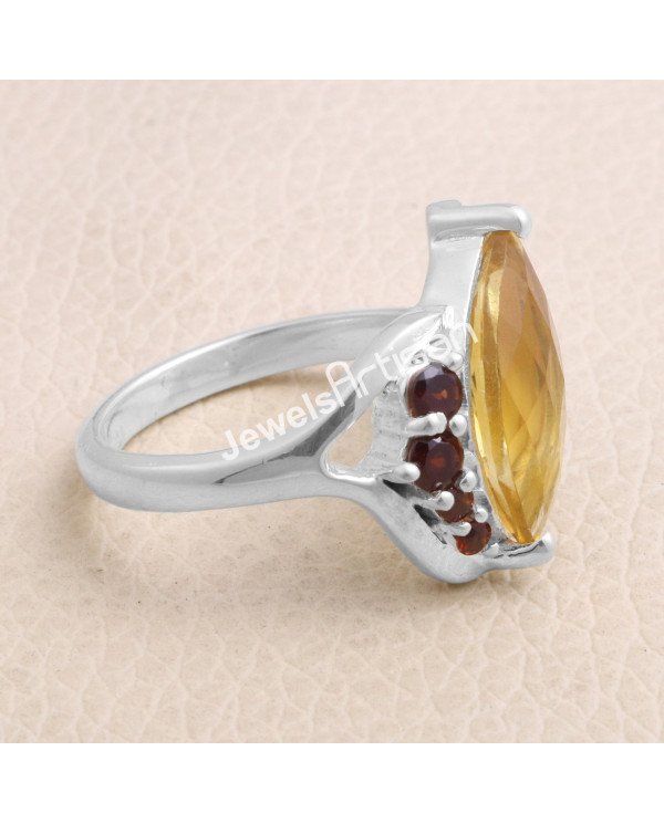 Citrine and Garnet 925 Sterling Silver Ring