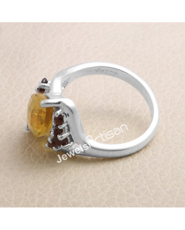 Citrine and Garnet 925 Sterling Silver Ring