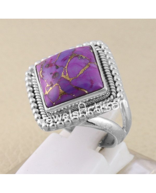 925 Sterling Silver Purple Copper Turquoise Statement Ring