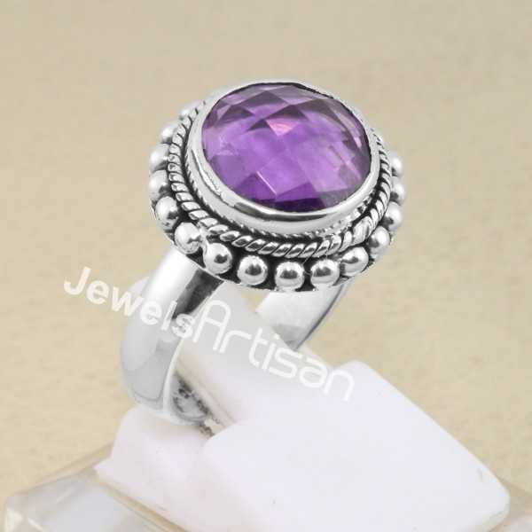 Amethyst Gemstone Classic 925 Solid Sterling Silver Solitaire Ring