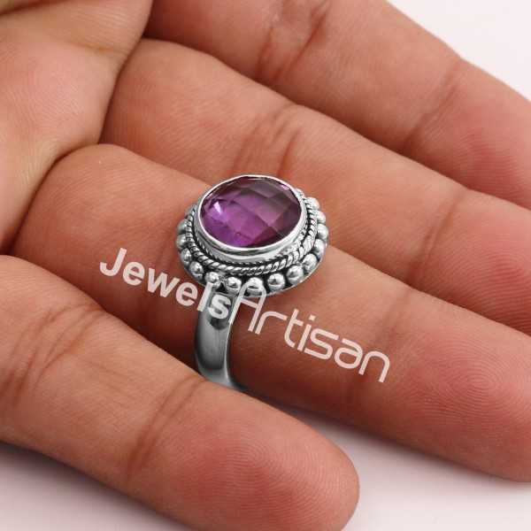 Amethyst Gemstone Classic 925 Solid Sterling Silver Solitaire Ring