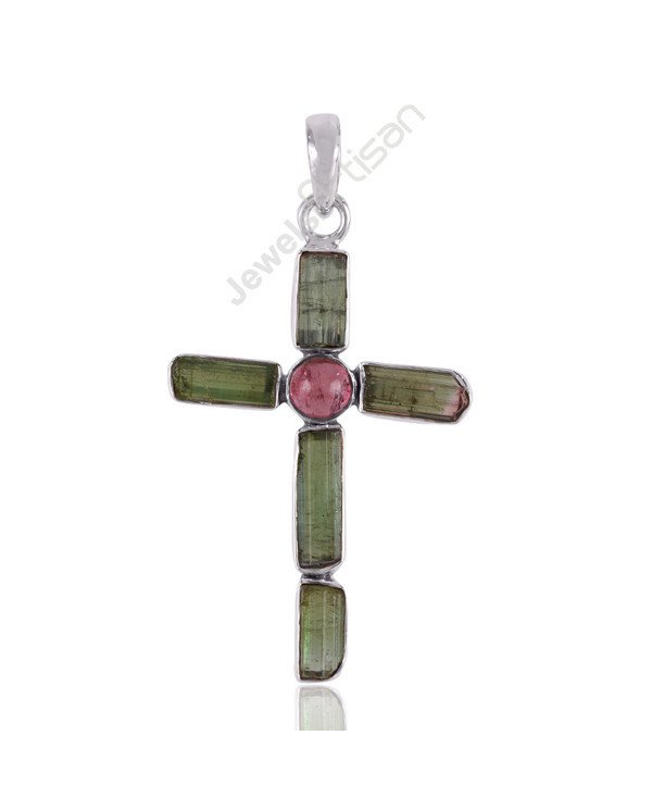 October Birthstone Pendant Tourmaline Pendant Cross Pendant