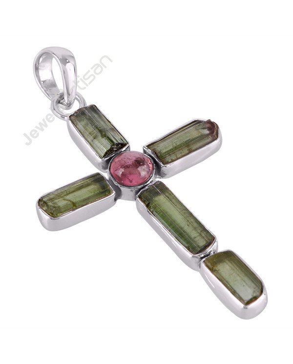 October Birthstone Pendant Tourmaline Pendant Cross Pendant